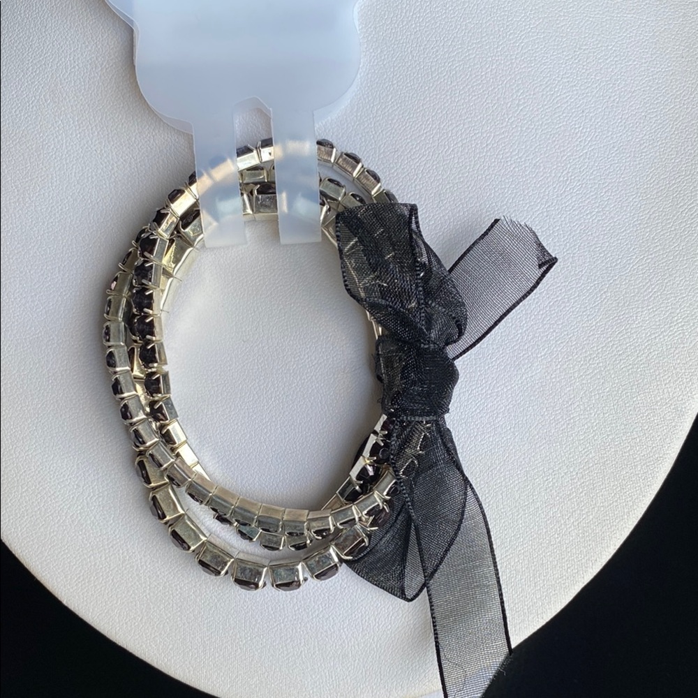 Elegant Silver Bracelet with Black Ribbon - Picture 2 of 3